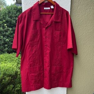 Cubavera Red Casual Button Down Shirt Short Sleeve